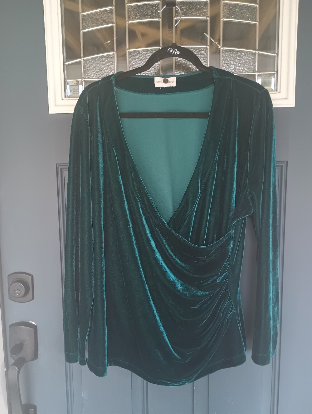 Soft Surroundings Sz XL Alyssa Knit Velvet Surplice Faux Ruched V-neck Wrap Top